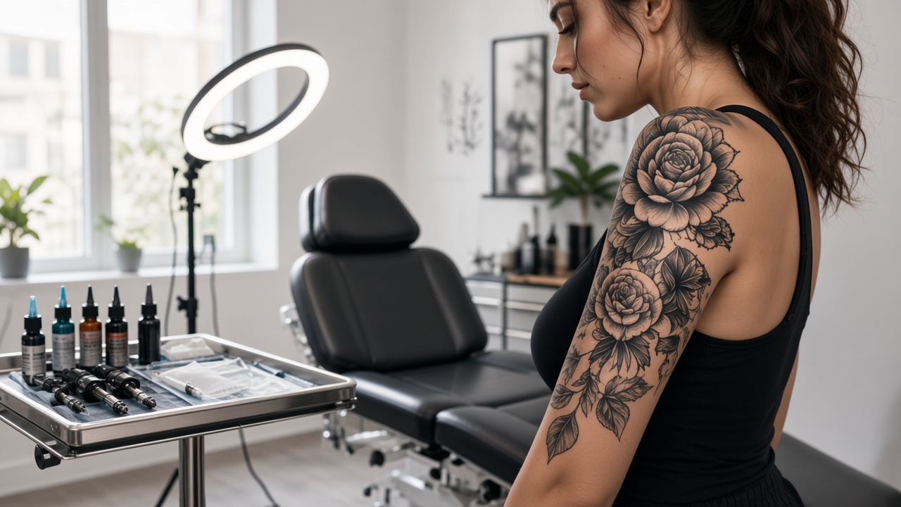 Rose tattoo on a shoulder