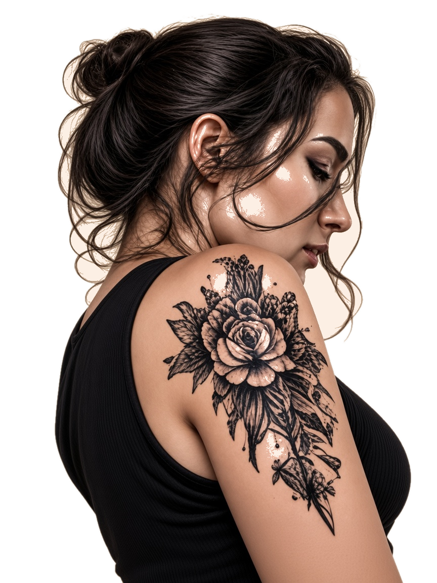 Floral tattoo on a woman's shoulder