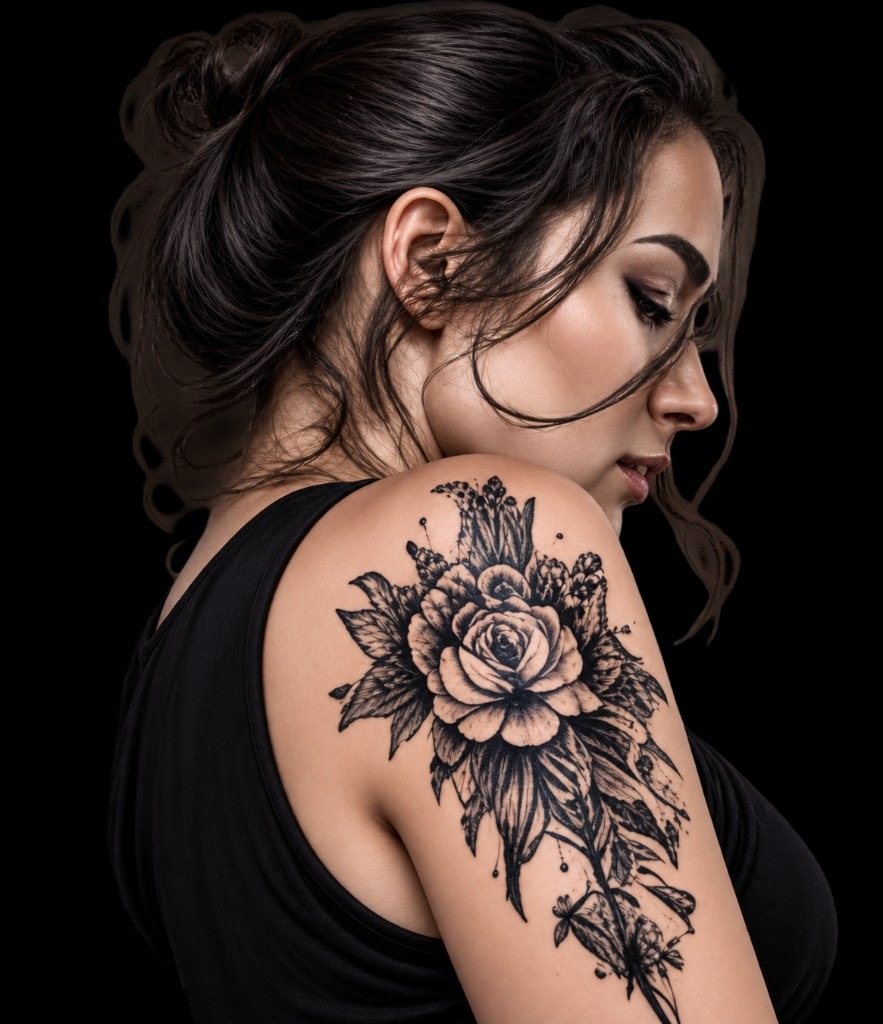 Rose tattoo on a shoulder