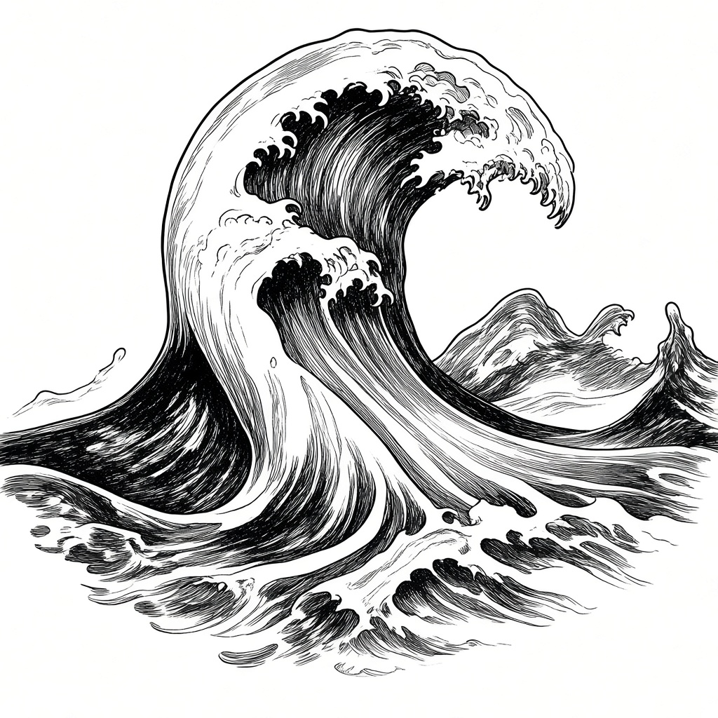 Wave tattoo drawing