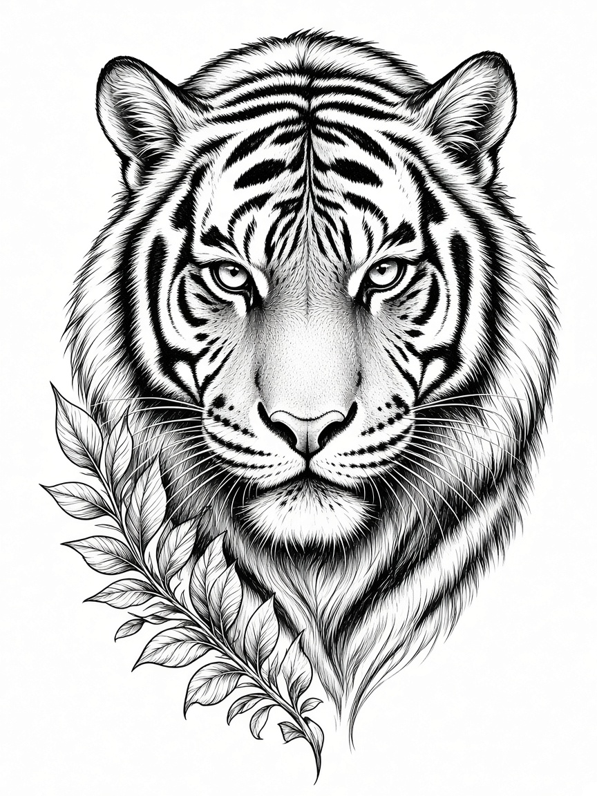Tiger tattoo linework