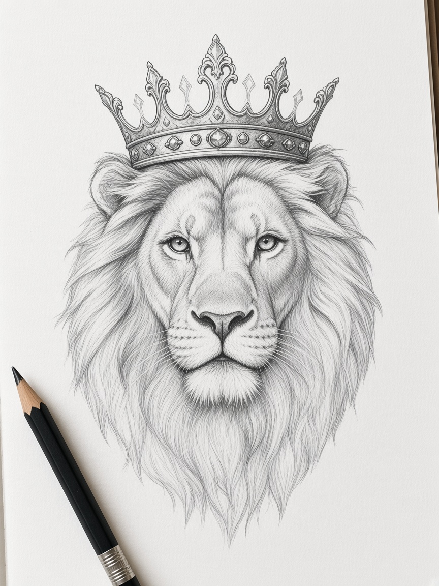 Pencil sketch of a crowned lion