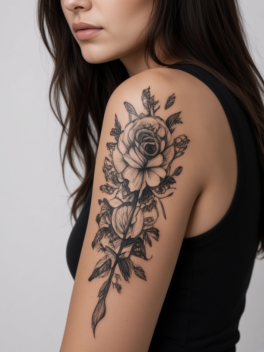 Rose tattoo try-on on the same shoulder