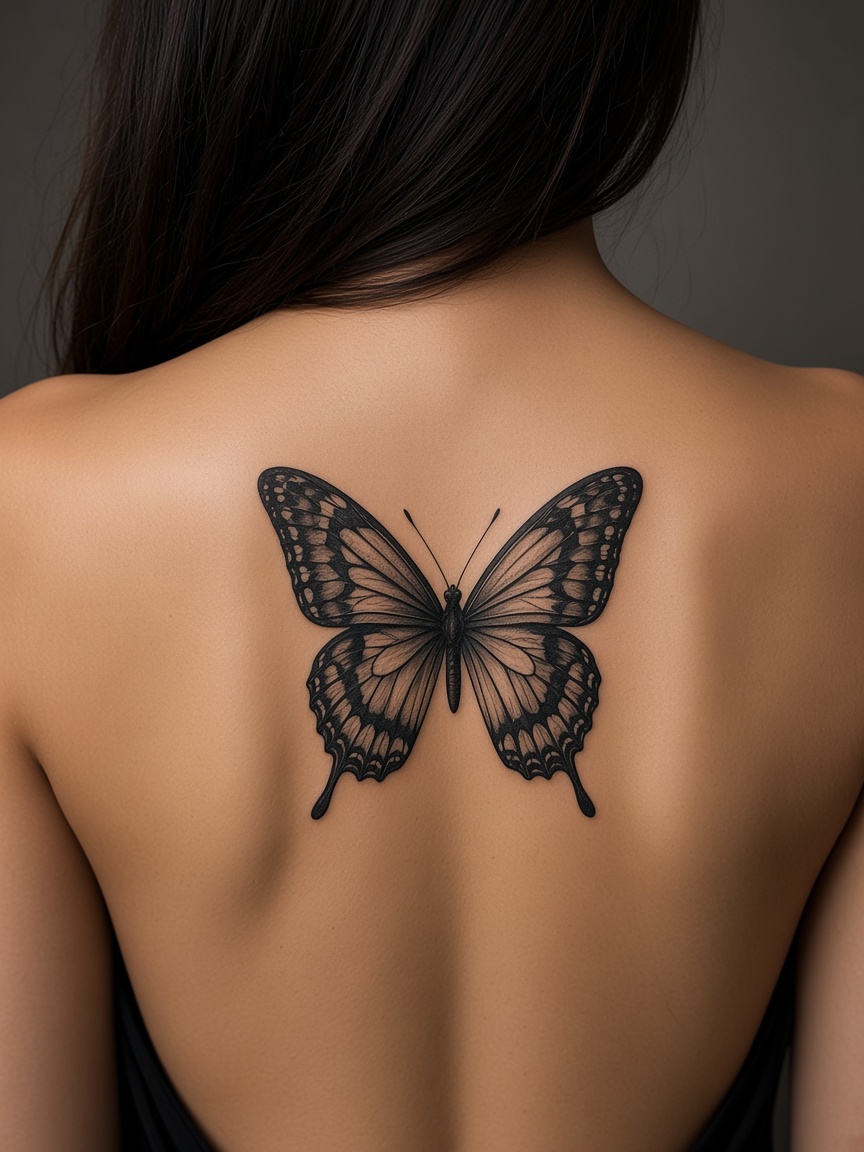 Butterfly tattoo on a back